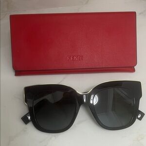 Fendi Black Cat-Eye Sunglasses with Red Case and Gold Trim